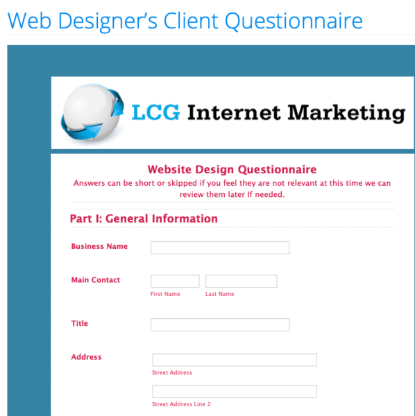  Designer’s Client Questionnaire • Las Casas Graphics